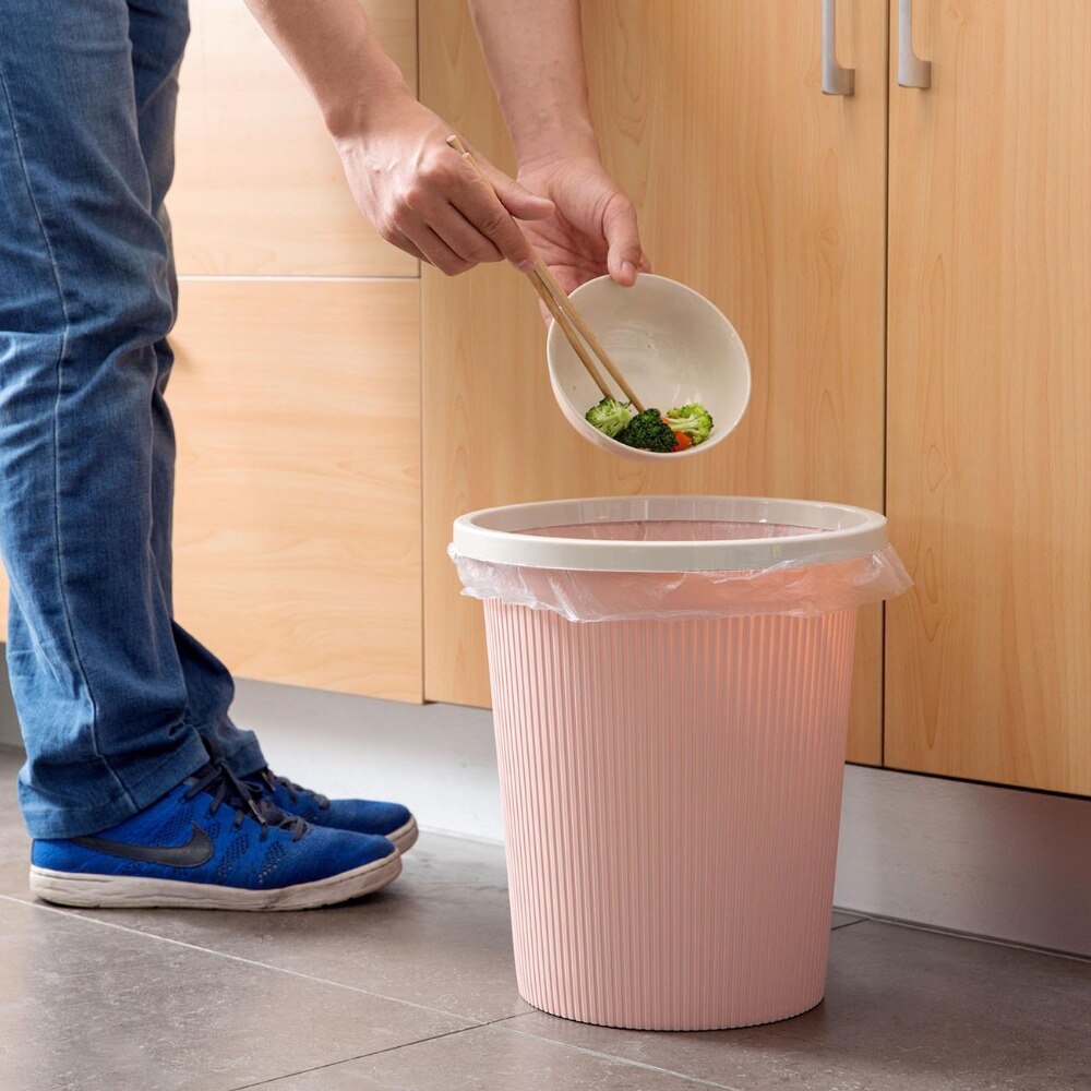 Trash Can Waste Bins with Clamping Ring Kitchen Bedroom Lidless Plastic Paper Basket Kitchen Rubbish Garbage Can Dustbin