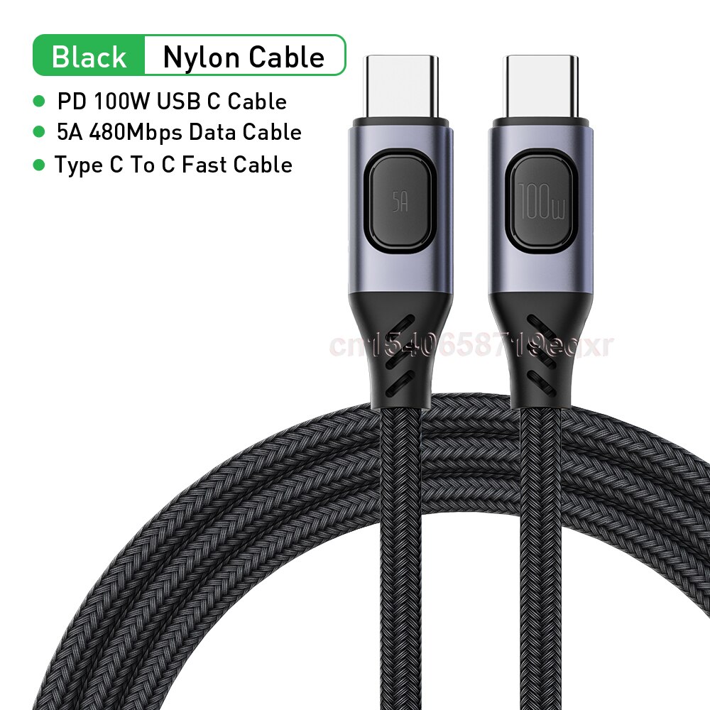 Pd 100W Type C Naar Type C Kabel 5A High Speed Transmissie Datakabel Type-C Snel Opladen kabel Voor Macbook Pro Samsung Huawei: 1.5m