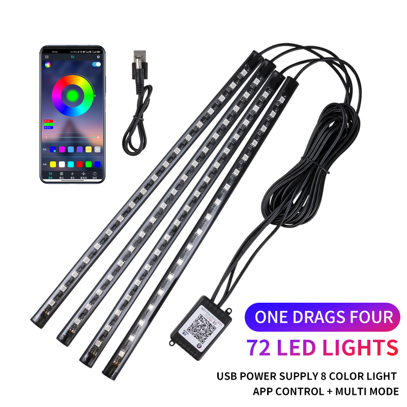 Kit de tira de luces LED de neón para Interior de coche, accesorios de retroiluminación RGB, aplicación remota, Control de música, lámpara decorativa automática: Rojo