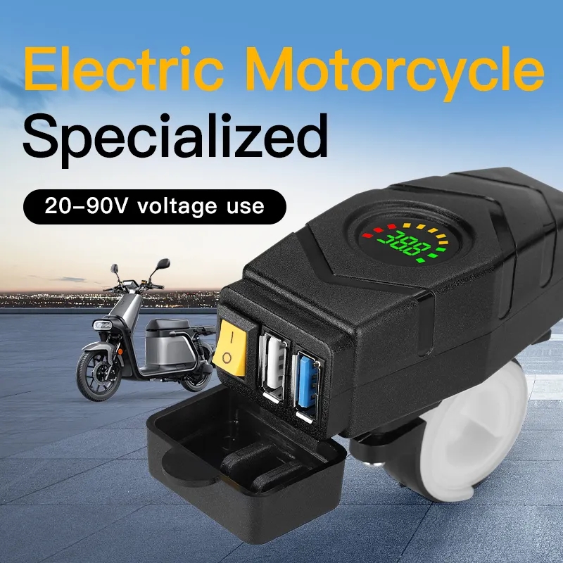 20-90v motorcykel usb-c oplader hurtigopladning elektrisk cykel scooter bil oplader led voltmeter elektrisk motorcykel tilbehør