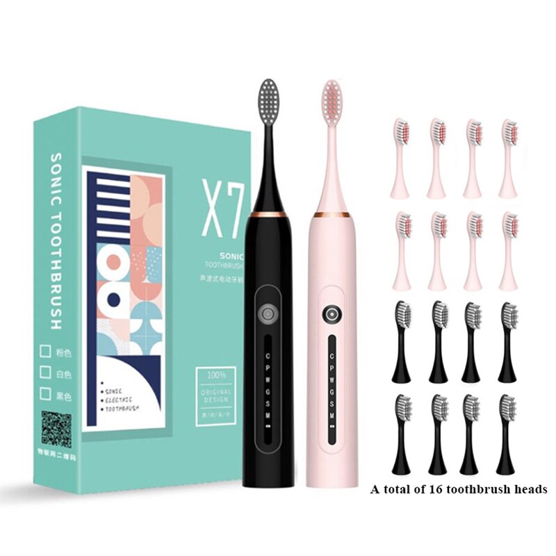 Sonic Toothbrush Smart Electric Tooth Brush Ultrasonic Automatic Toothbrush USB Fast Recharge IPX7 Waterproof for Adult X-7: black pink 8 head