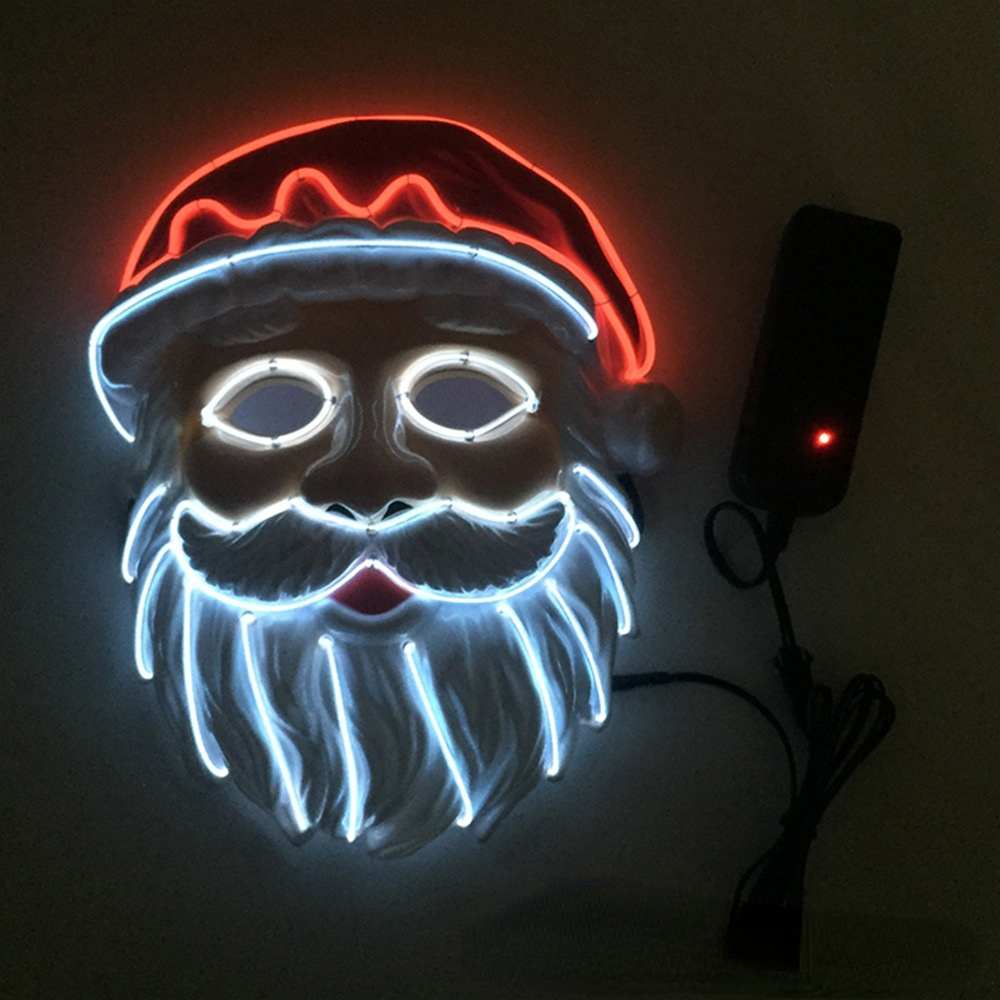 Neon LED Lighting Father Christmas Mask Santa Claus Cosplay EL Flashing Mask Kriss Kringle Mask for Christmas