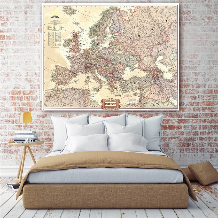 Vintage Europe Map National Geography Europe Executive Wall Map Exquisite Designs Interesting Annotations Canvas Print Sticker
