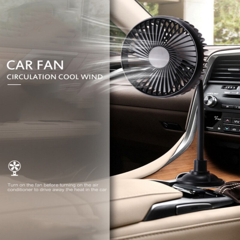 Ventilador de cuello de cisne ajustable para coche, portavasos Universal portátil de 12V y 24V con 3 velocidades y Control USB, accesorios de verano para coche