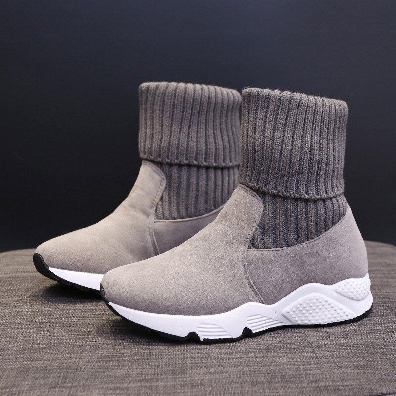 Platforma ocieplenie łydki Warp pół skarpety buty damskie buty na co dzień lekkie wygodne wsuwane buty damskie buty zimowe śliczne futrzane buty: Grey / 36