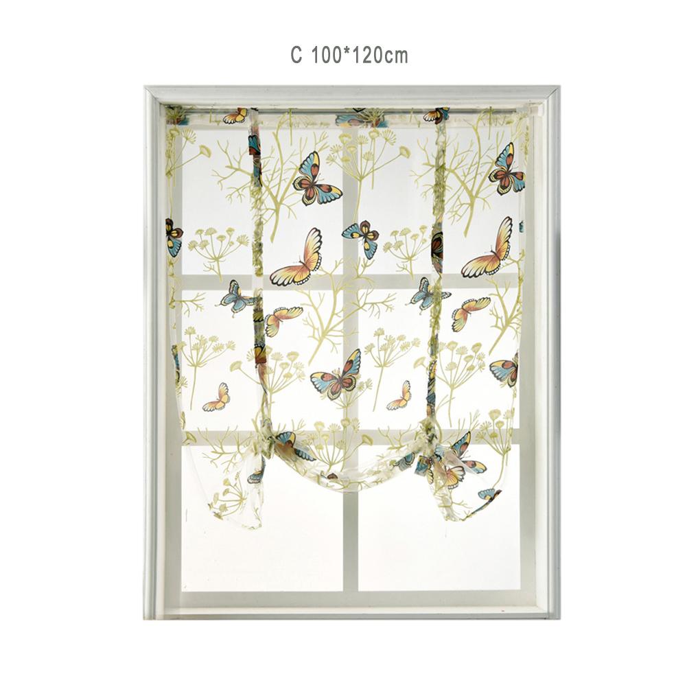 Cortina romana para decoración del hogar, cortina de tul transparente con de mariposa, cortinas cortas para ventanas de cocina, cenefas de sala de estar: 60X120cm