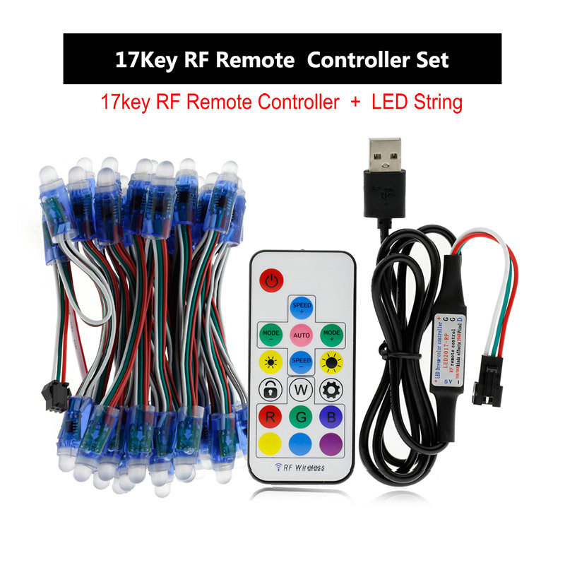 WS2811 RGB LED Module IP68 Waterproof DC5V Full Color LED Pixel Module String Point Lights 50Pixels/Piece with 17key Controller: 17key Controller Set