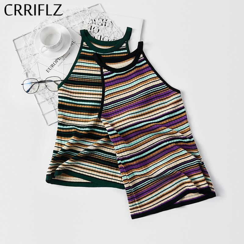 Sommer strikket stribet sweater kvinder tank tops kvinder afslappet ærmeløs grime top kvindelig kontor dame