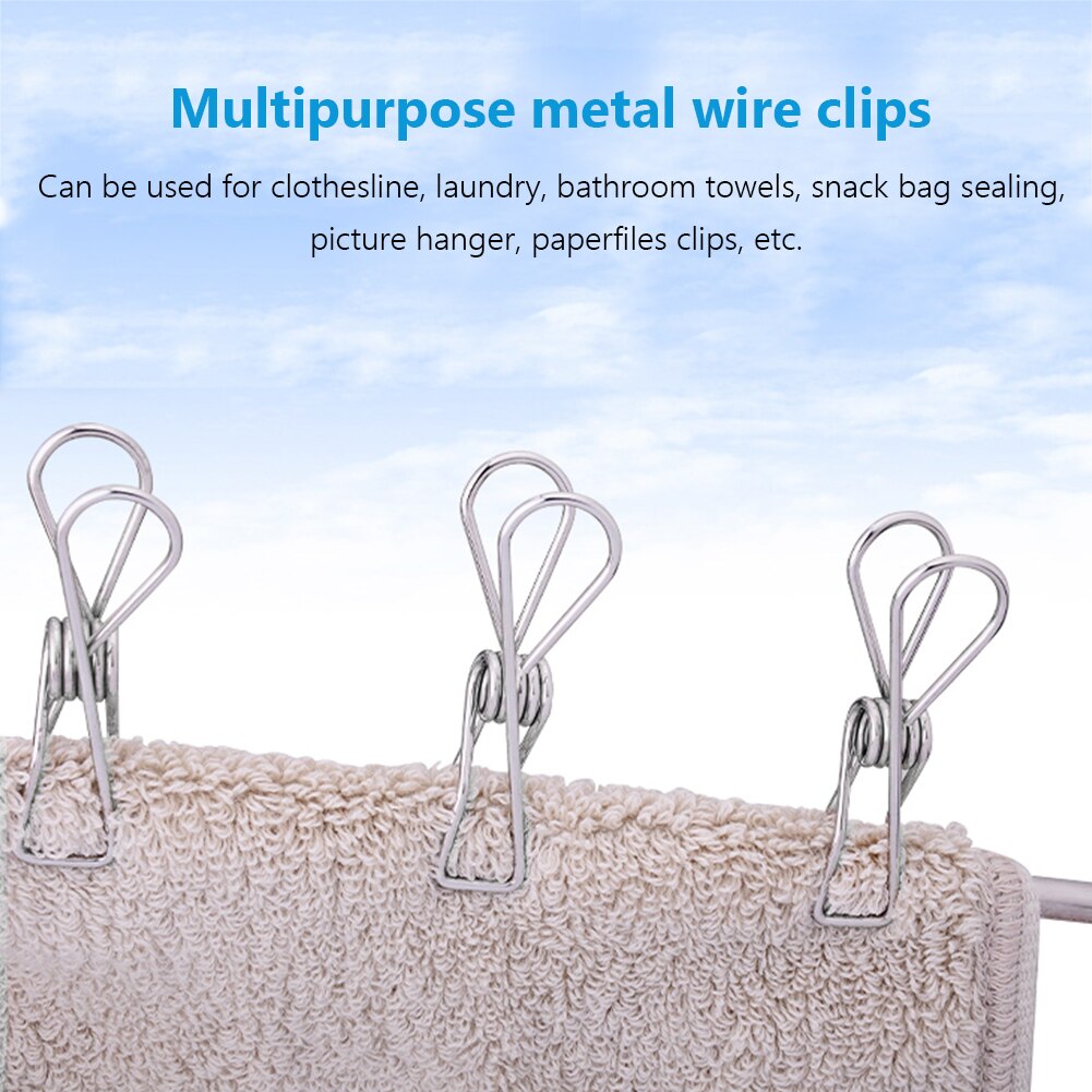 ETUUD 10-40PCS Multi-use Stainless Steel Clips Washing Line Clothes Pegs Clips Clamp For Drying Laundry Clothespin Utility Clip