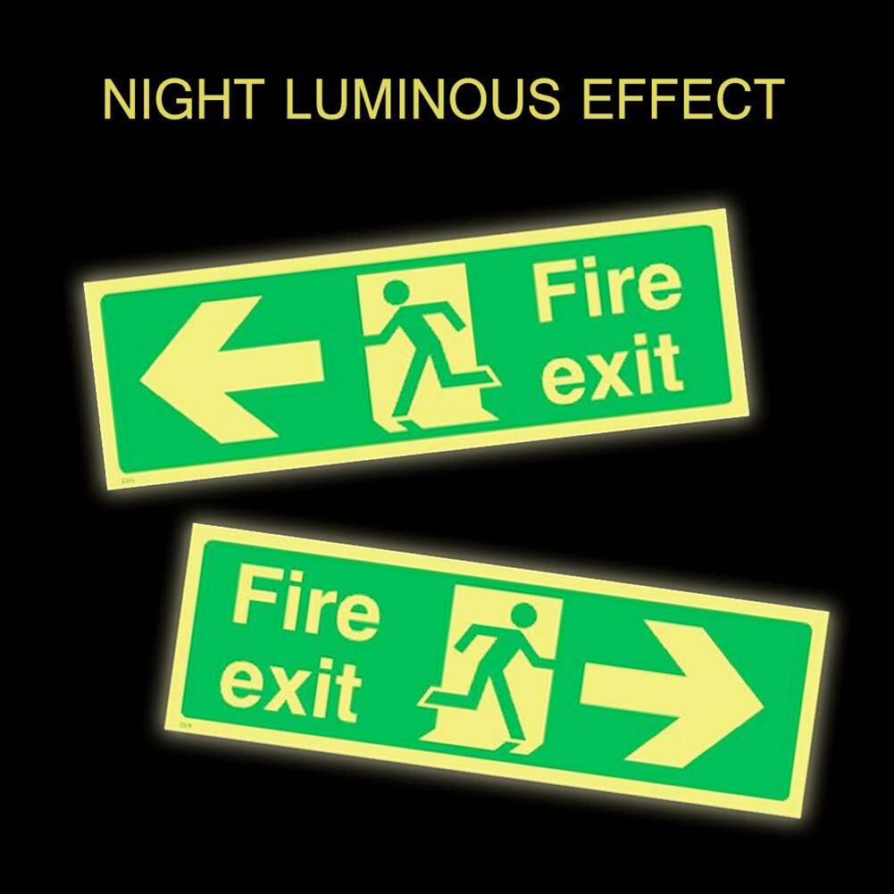 8pcs Adhesive Glow In The Dark Fire Exit Sign Secure Guidance Sign with Direction Arrows Safe Sticker