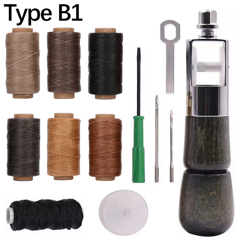 Leather Sewing Awl Set with Flat Waxed Thread Overstitch Wheel Needle Shoemaker Stitch Awl Manual Speedy Stitcher Leathercraft: Type B1