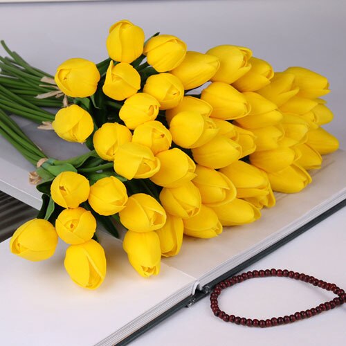 10 stk tulipan kunstig blomst lateks ekte berøringe brudebukett hjem dekorere dekorere kunstige blomster bukett ekte berøringe: C