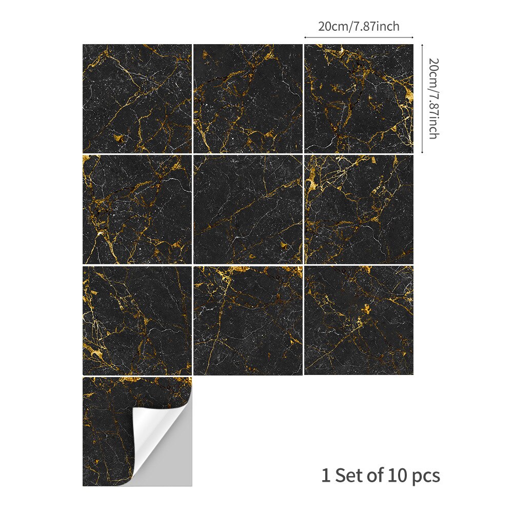 15/20cm Marble Tile Sticker PVC DIY Self-adhesive Wall Sticker for Bathroom Kitchen Camper Home Decor: Black 20x20cm