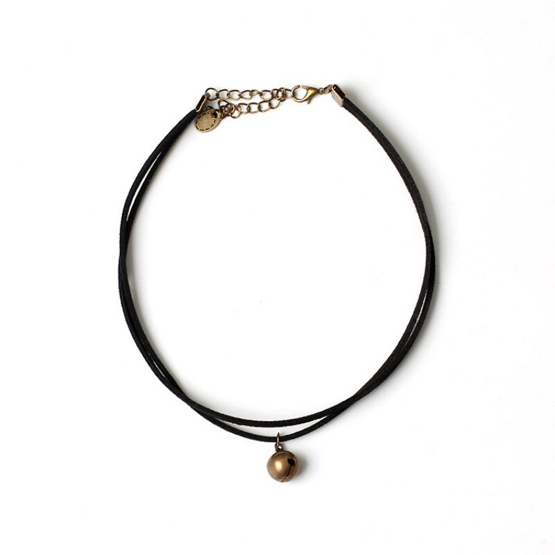 Gargantilla Punk de terciopelo negro para mujer, Collar gótico, gargantilla de círculo dorado, joyería de al por mayor: N0408 Single Bell