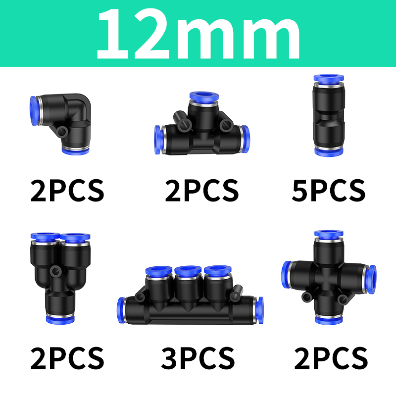 Boxset Lucht Rechte pneumatische fittingen PU PE PV PY PK PZA Slangleidingen Push-in snelkoppelingsconnector 6 8 10 12 mm koppelingen: Black