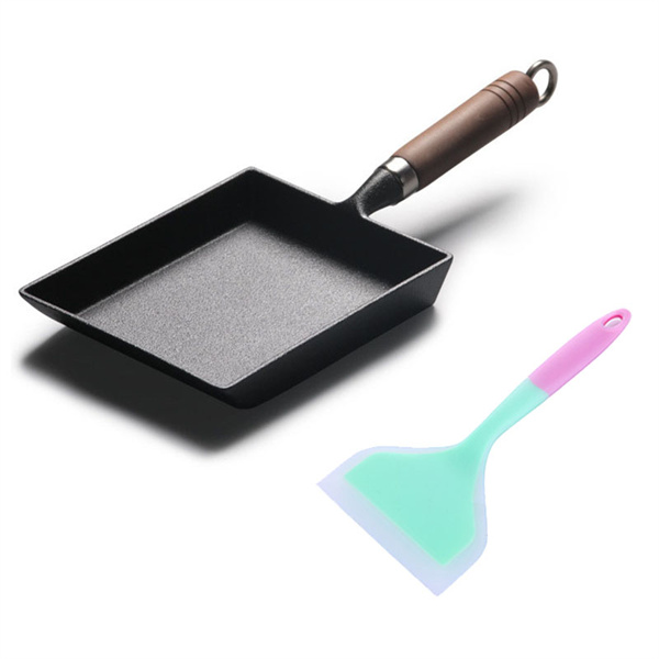 2 Stks/set Gietijzeren Ei Koekenpan + Siliconen Turner/Non-stick Omelet Pan Rechthoek Mini Tamagoyaki Pan/Kookgerei: Default Title