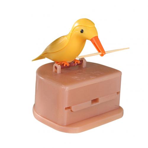 Soporte inteligente para palillos de dientes, dispensador de palillos de dientes con forma de pájaro, decoración de mesa de comedor, caja de utensilios de cocina: Pink Yellow Bird