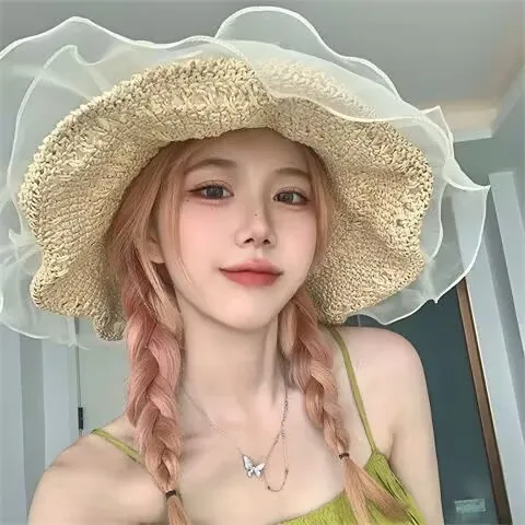 Straw Hat for Women Handmade Summer Hat Beach Travel Outdoor Summer Sun Hat Perfect for Panama Cap: MULTI