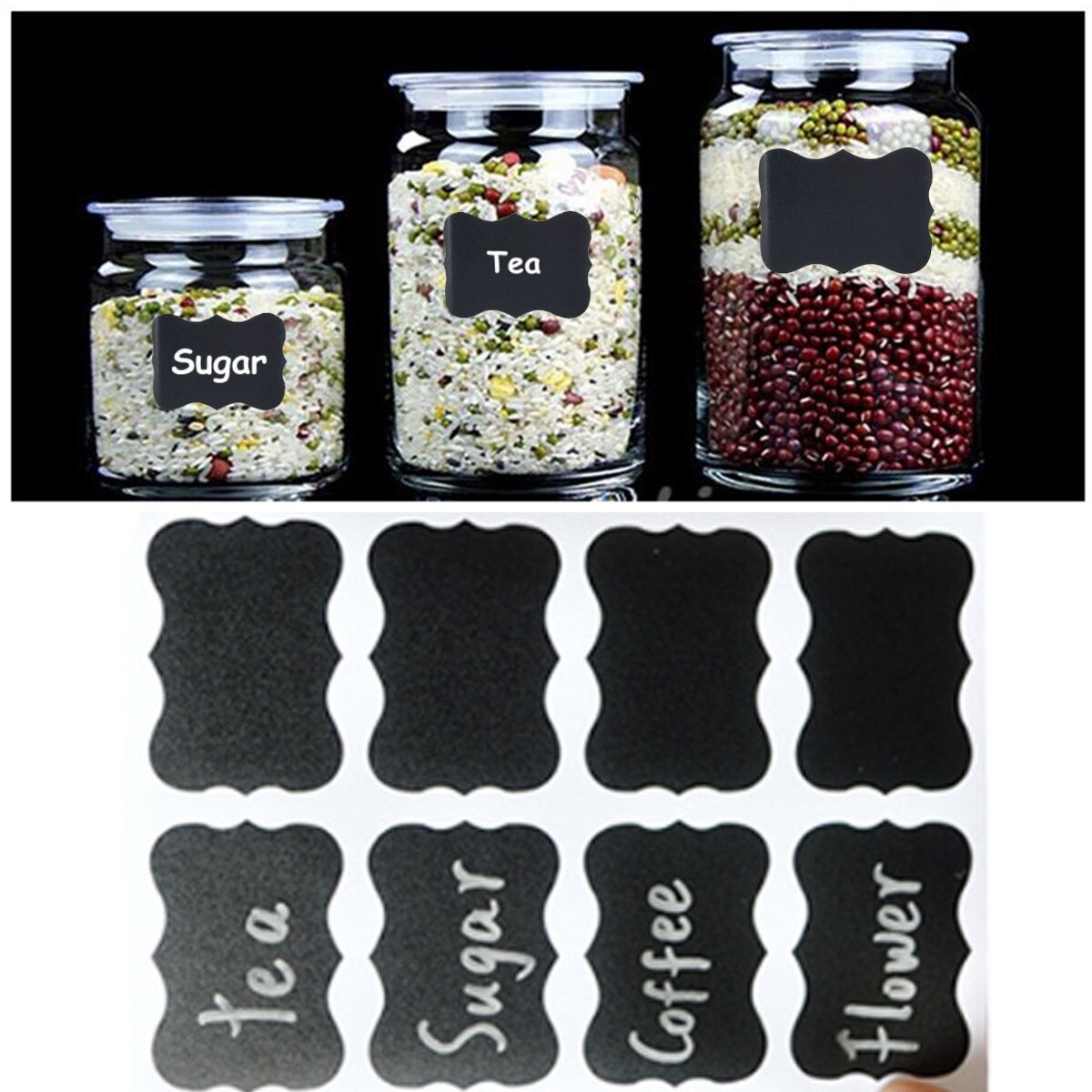 48pcs/Set Classification Label Multi-Purpose Reusable Written And Removed Black Sticker For Home Office Bakeries Coffee Shop