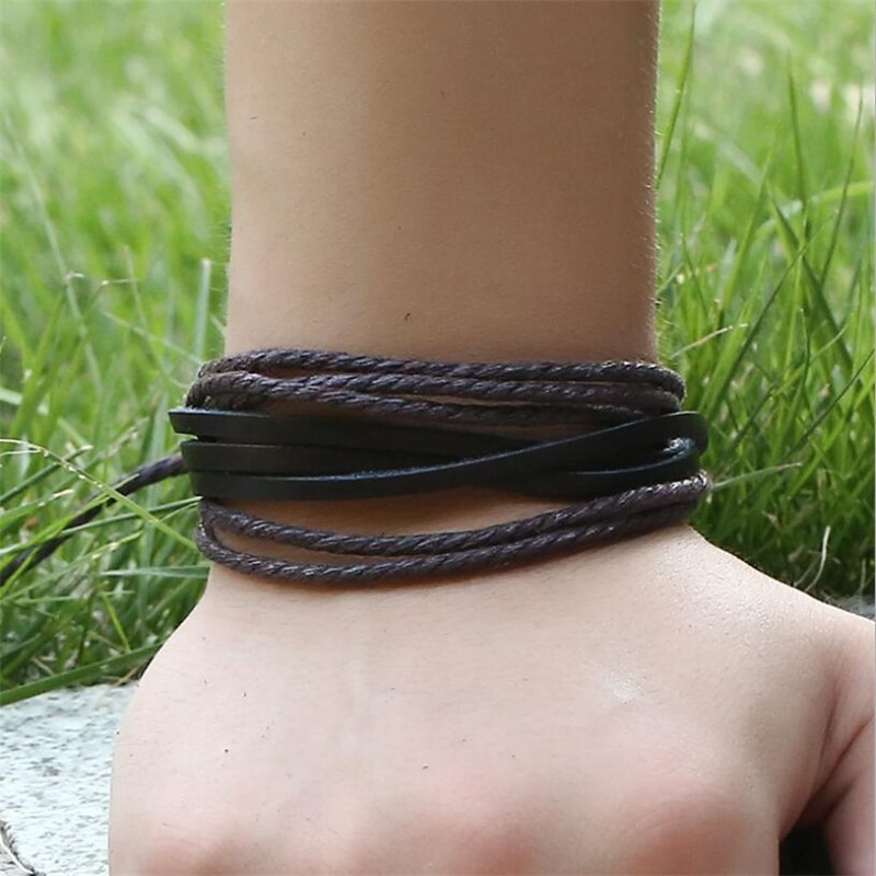 Boheme håndvævet læder armbånd retro mænd og kvinder vilde flerlags armbånd punk stil personlighed armbånd navn armbånd