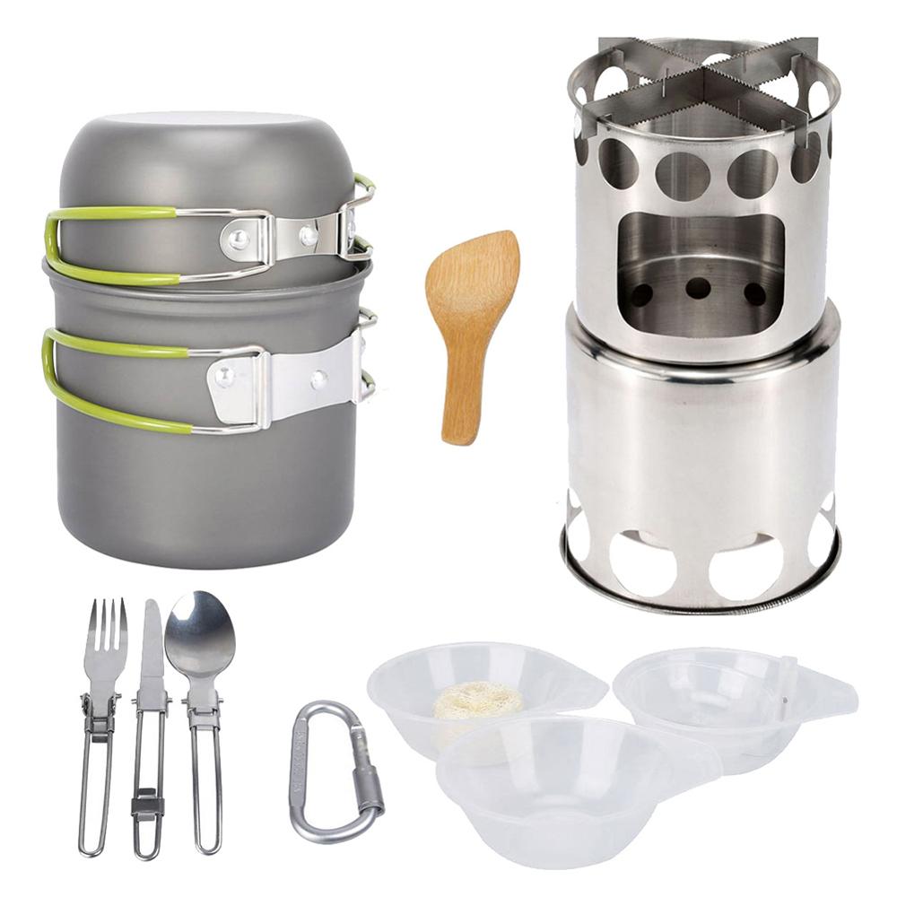Camping Tableware Kit Picnic Cookware Ultra-Light Portable Outdoor Water Kettle Pan Pot Travel Aluminum Cooking Kits Utensils Hi: B