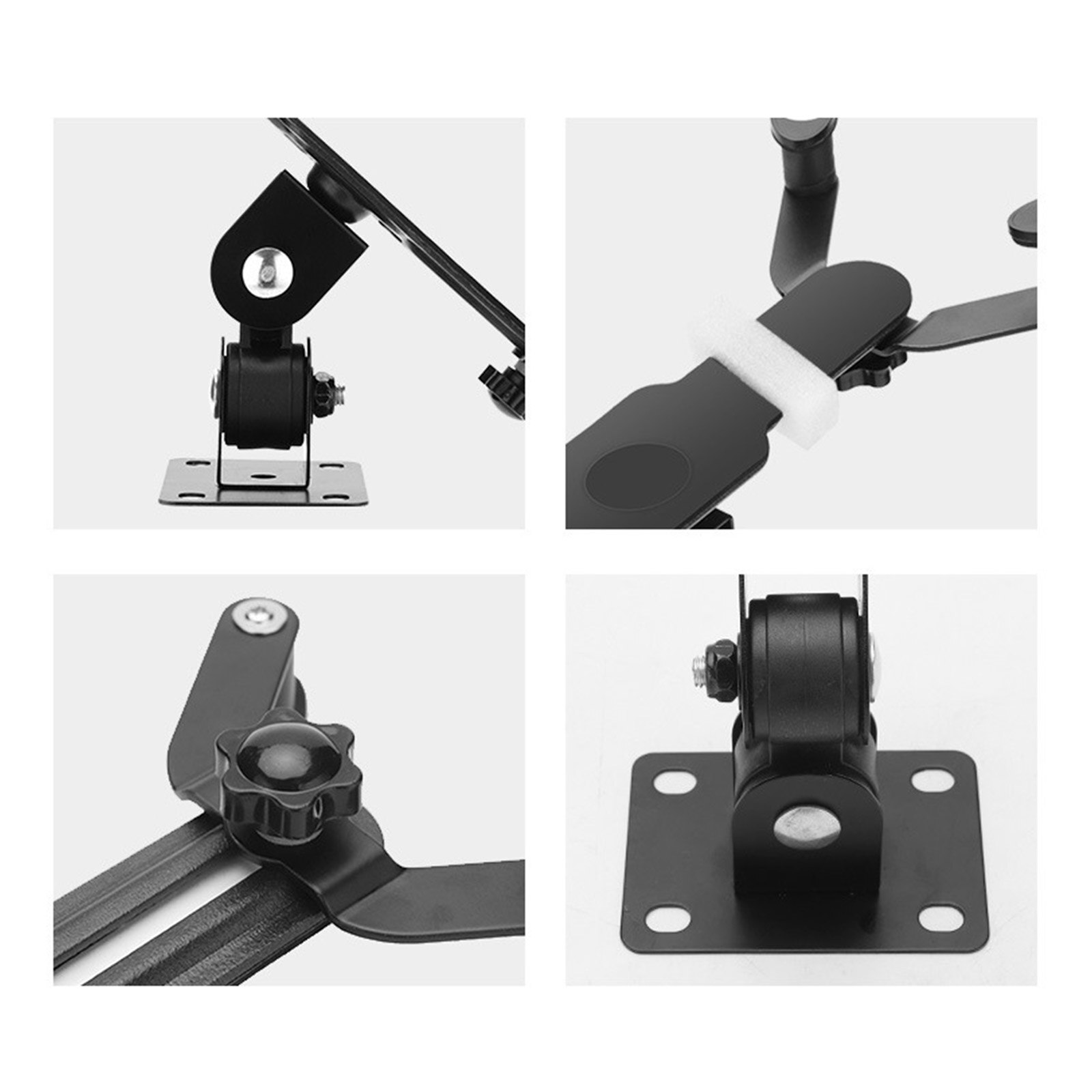 Adjustable wall mount phone and tablet holder for mobile phones, ipads, and tablets on the wall; durable metal stand rack; 360 ° rotatable