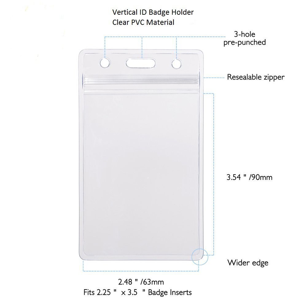25 Pack Clear ID Badge Holder Waterproof With Resealable Zipper,Vertical Style,Fits Credit Cards, ID Name Badge Insert(25Pack)