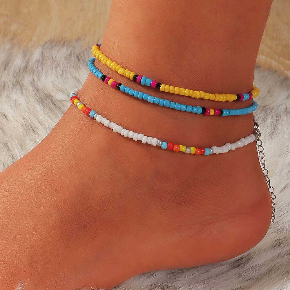 3pcs/set Bohemian Colorful Beaded Beads Anklets For Women Summer Ocean Beach Handmade Ankle Bracelet Foot Leg Beach Jewelry