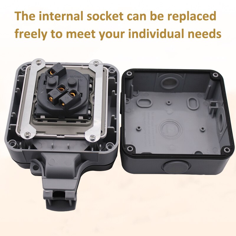 16A IP66 Waterproof Wall Power Socket Box Outdoor Electrical Outlet France Standard Plug Outlets Grounded Sockets for Ship Boat