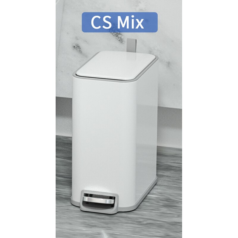 Cubo de basura Rectangular con Pedal para el hogar, papelera de basura portátil, Cubo de almacenamiento de acero inoxidable para Cocina: white cs mix
