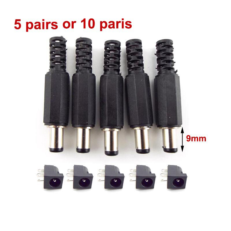 Conector macho hembra de CC, conector de fuente de alimentación de 5,5mm x 2,1mm, 5,5x2,5mm, cable adaptador macho 5525 5521, Terminal C1, 5/10 Uds.: Oro / 5-9 Unids / 1 P