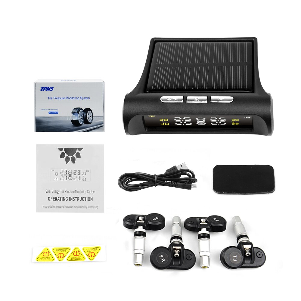 Smart Car TPMS Tyre Pressure Monitoring System Solar Power Digital LCD Display Auto Security Alarm Systems Tyre Pressure: internal