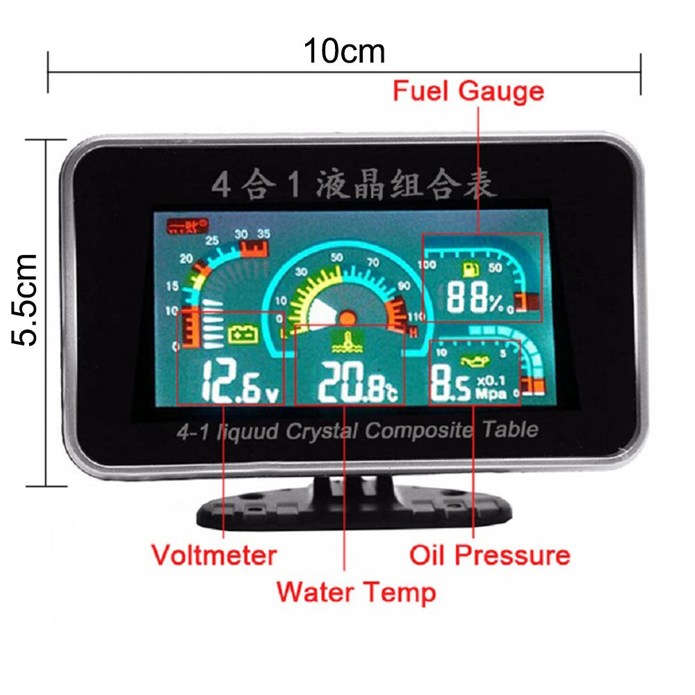 Czujnik temperatury wody LCD + czujnik temperatury motocykla 10mm 4 w 1 temperatura wody woltomierz ciśnienie oleju wskaźnik paliwa 12v/24v