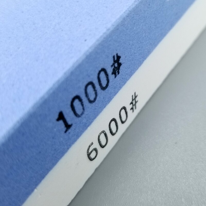 Messenslijpsteen 1000 & 6000 korrel dubbelzijdige olieslijpsteenset met antislip bamboe basis en hoekgeleider en polijstpasta