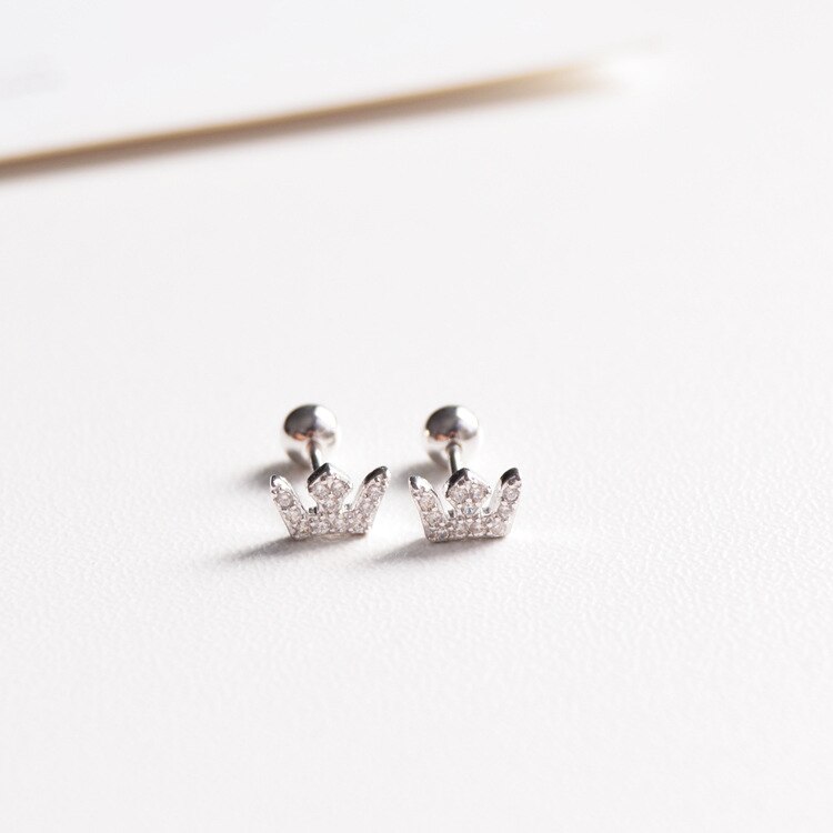 925 sterling silver earrings zircon mini crown screw stud earring ear bone nails wild trend woman girl ear jewelry: 1pair silver style2