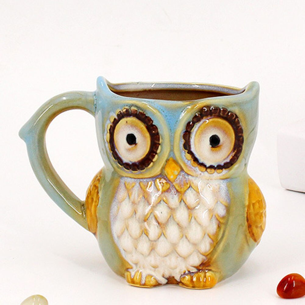 3D Animal café verre mignon tasse hibou imprimé lait café tasse fleur Vase Cocktail en céramique tasses bureau noël Village décor