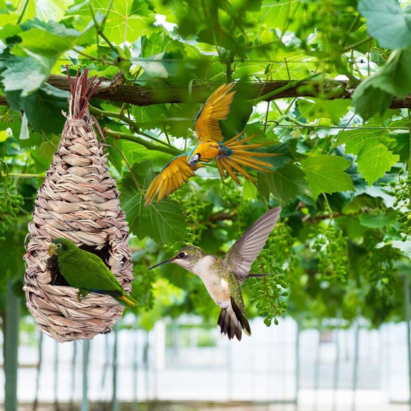 Hummingbird Nest Grass Bird Hut Hand Woven Outside Hanging Roosting House