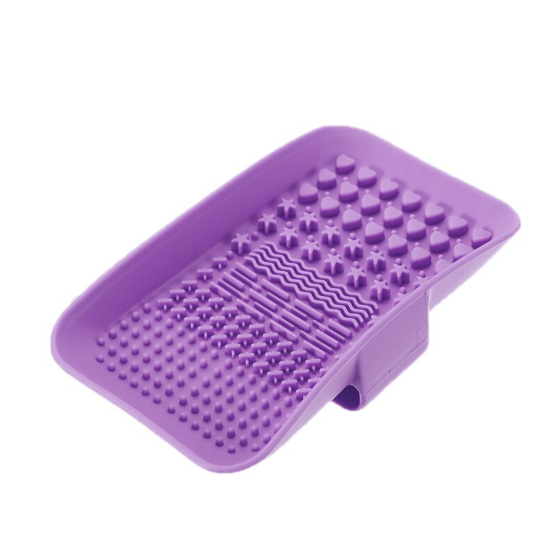 Almohadilla de limpieza para pinceles de maquillaje, tapete de silicona para cosmética, cepillo para cejas, herramienta de lavado, tabla raspadora, accesorios para brochas de maquillaje: Púrpura