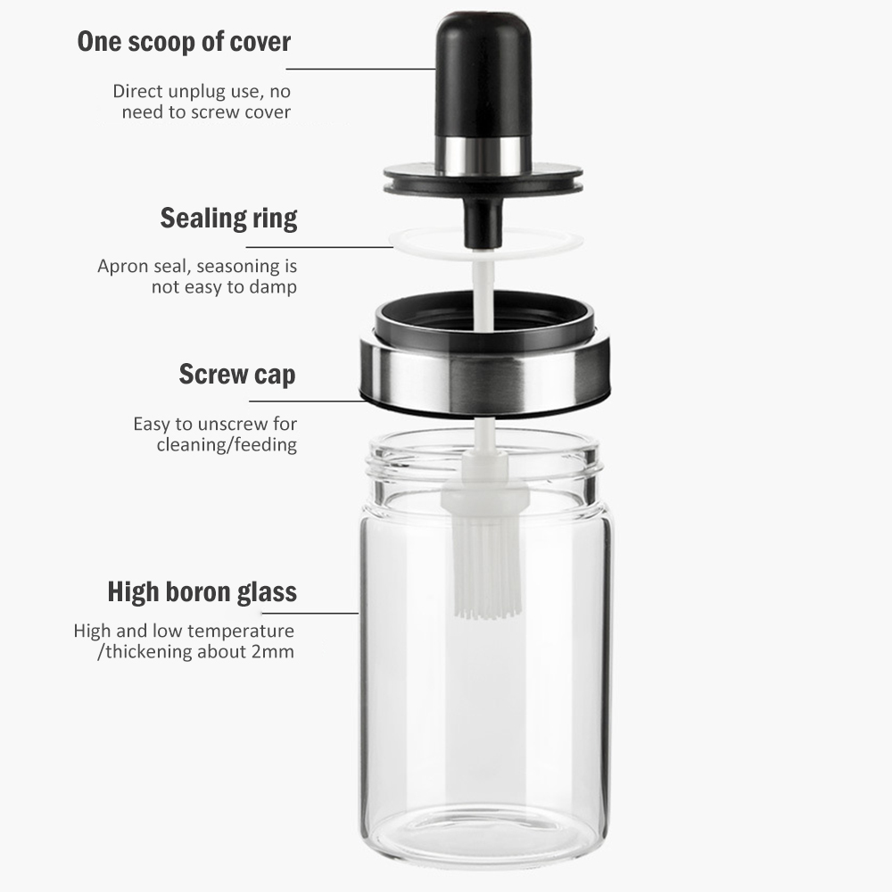 Tarro de especias de 250ml, botella de especias, sal, azúcar, pimienta, aceite, miel, tarro de condimentos a prueba de humedad con cuchara, contenedor de condimentos