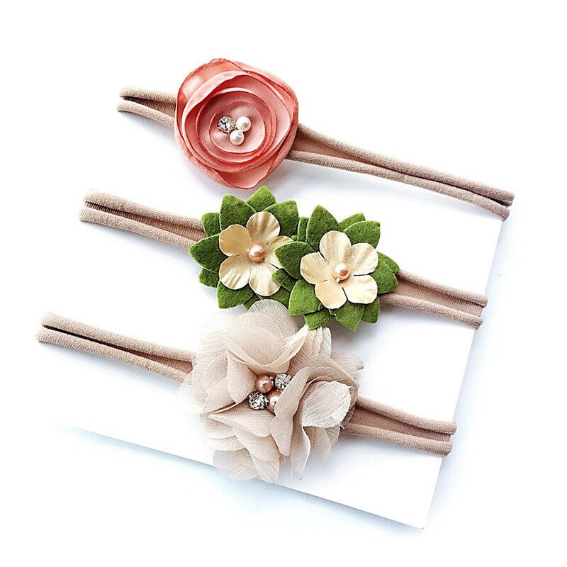 Pudcoco Baby Girl 3Pcs Kids Baby Girls Head Band Hair Bows Flower Girl's Headband Stretch Hairband