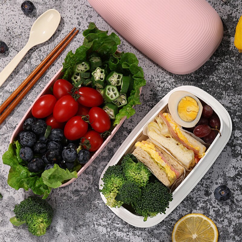 Dubbele Laag Lunch Box Bento Box Voor Student Kantoormedewerker Food Storage Container Box Magnetron Eenvoudige Stijl Draagbare Lekvrij