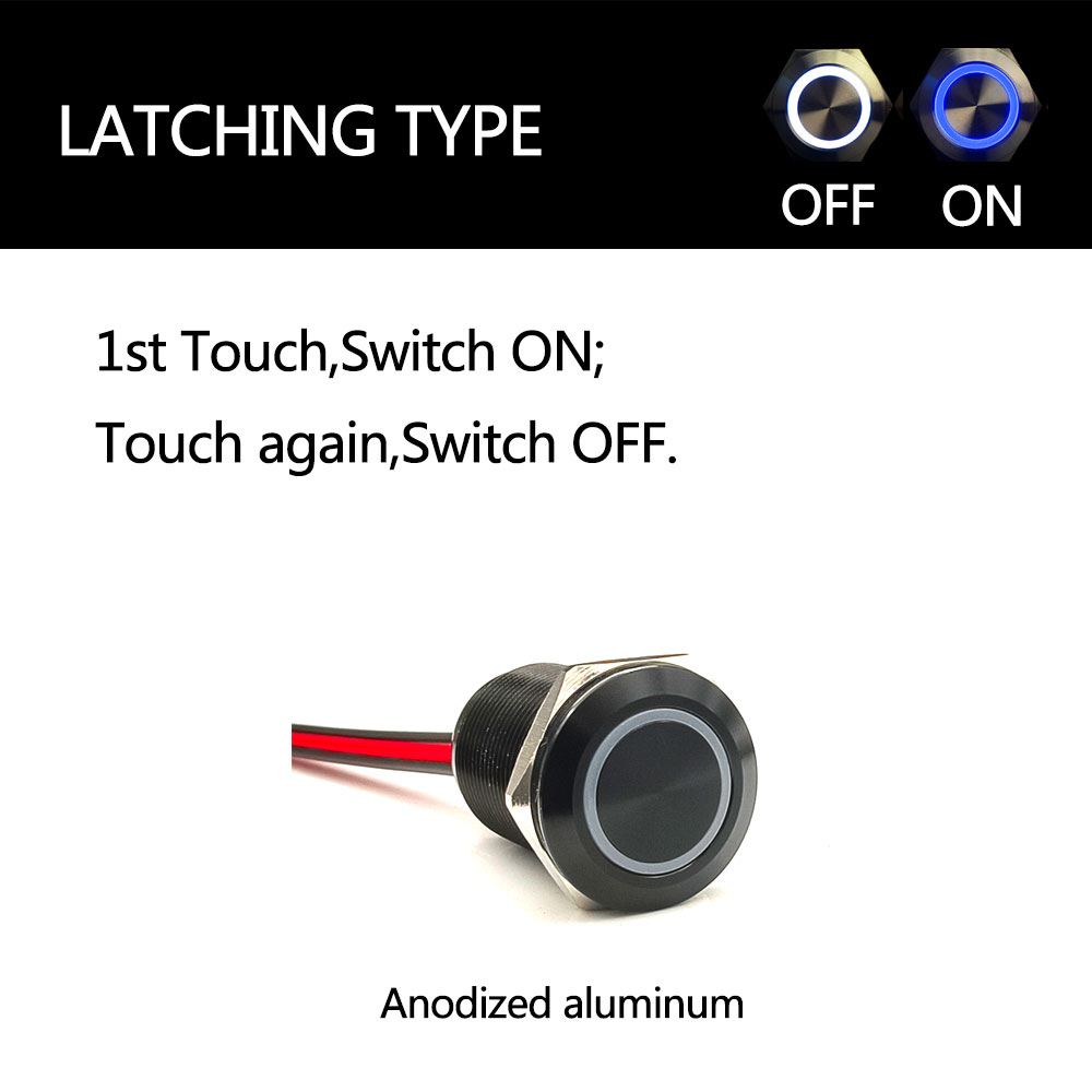 16mm 19mm Long Dimmer Switch IP65 Stepless Metal Touch Sensor Switch 1NO With 12V 24V WHITE BLUE LED Light With Cable Wire: 4XL / GRAY