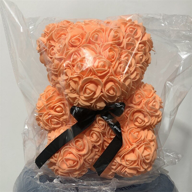 25cm Artificial Rose Teddy Bear Eternal Flower Bubble Bear Handmade Roses Bear Valentine's Day Wedding Bithday for Women: Orange