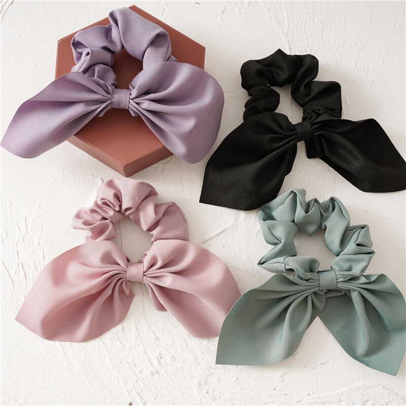 Scrunchies Konijn Oren Geknoopt Haar Touw Zwart Blauw Roze Geel Haar Banden Chouchou Boog Paardenstaart Houder Haar ring