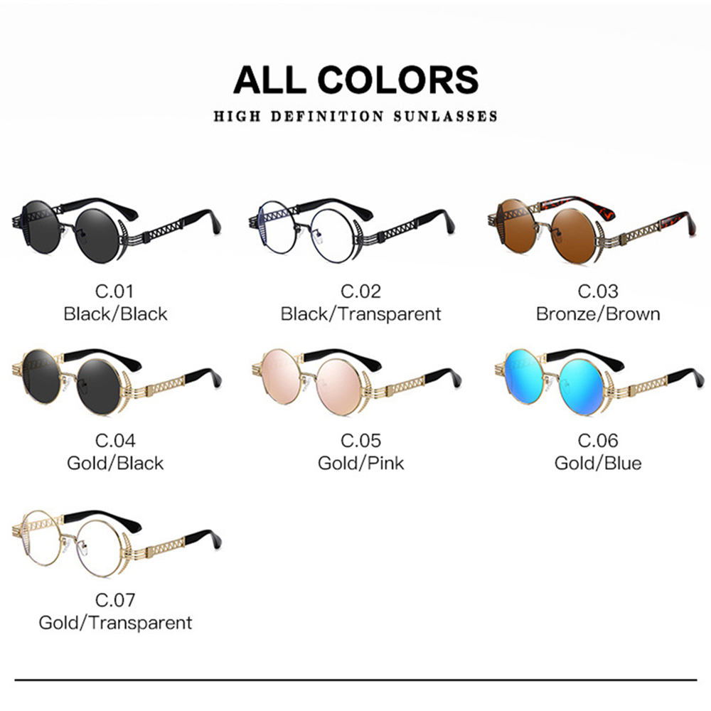 VIVIBEE Ronde Steampunk Zonnebril Voor Mannen 2025 Retro Vrouwen Metalen Accessoires Gothic UV400 Zonnebril Spiegel Punk Bril