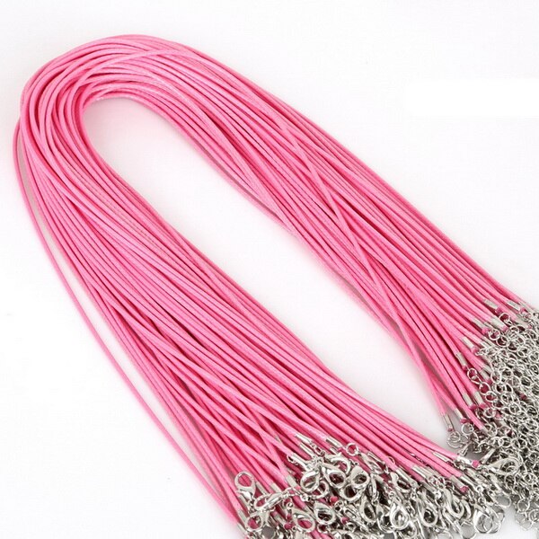 10 sztuk/partia 1.5mm skórzane łańcuchy bransoletka zawieszki charms z karabińczyk DIY komponenty do wyrobu biżuterii sznurek 45cm + 5cm: Pink