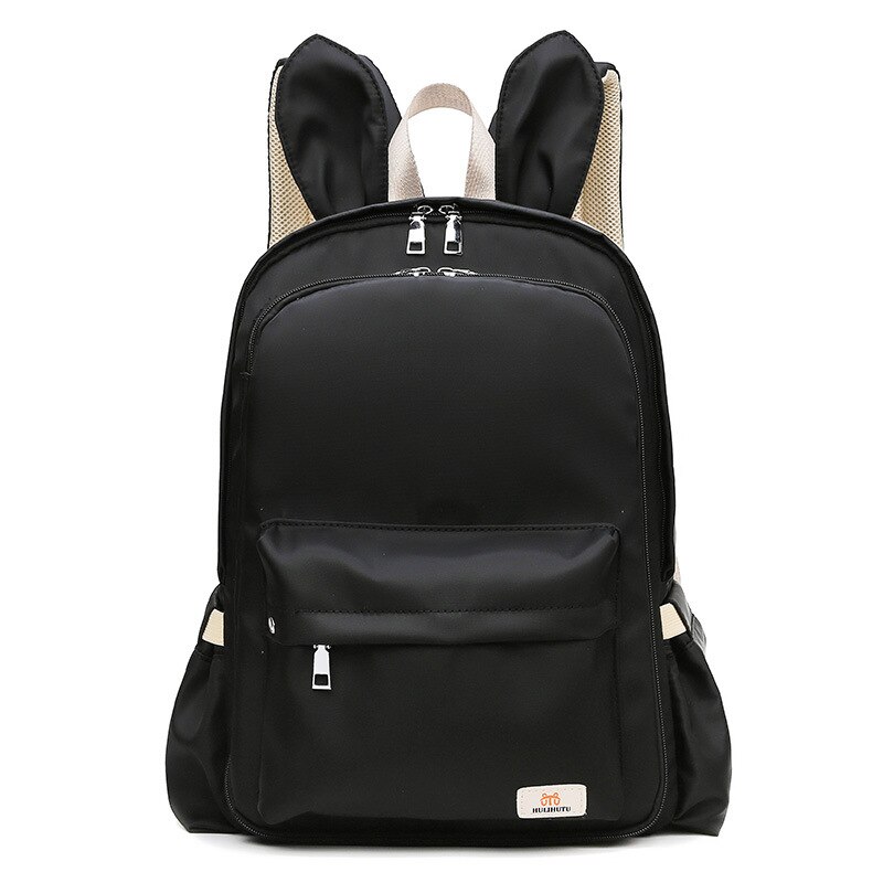 Korean-Style Cute Lightweight Backpack Women's Large-Capacity Backpack Multi-Function Mother Bag Travel Bag: Ears Black