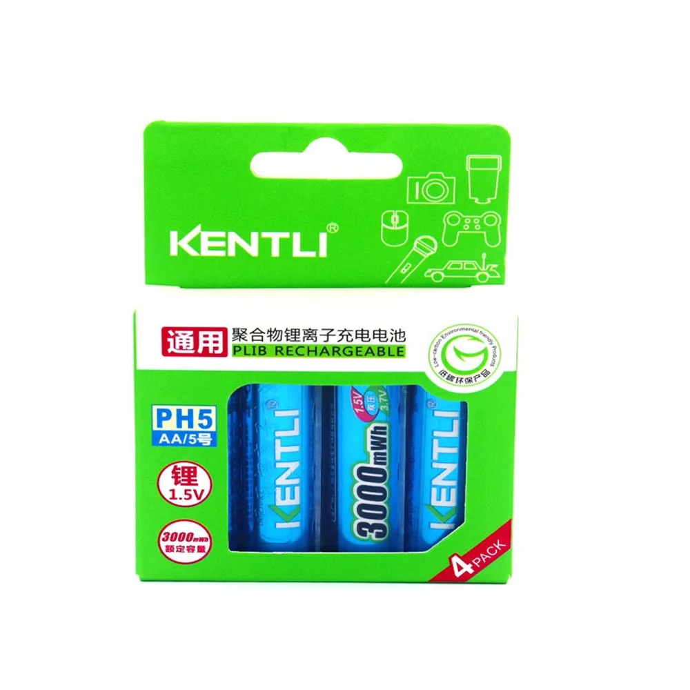 Kentli 1.5v aa 3000 mwh lithium li-ion genopladeligt batteri batterier  /4 slots polymer lithium li-ion batterioplader