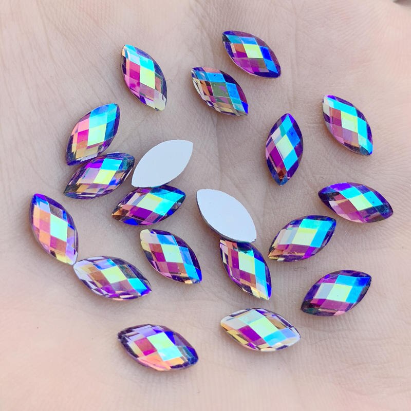 5*10mm 60pcs Horse eye Crystal AB Rhinestones Flat Back Acrylic Crystals Stones Non Hotfix Non Sewing Clear Beads B03: B033
