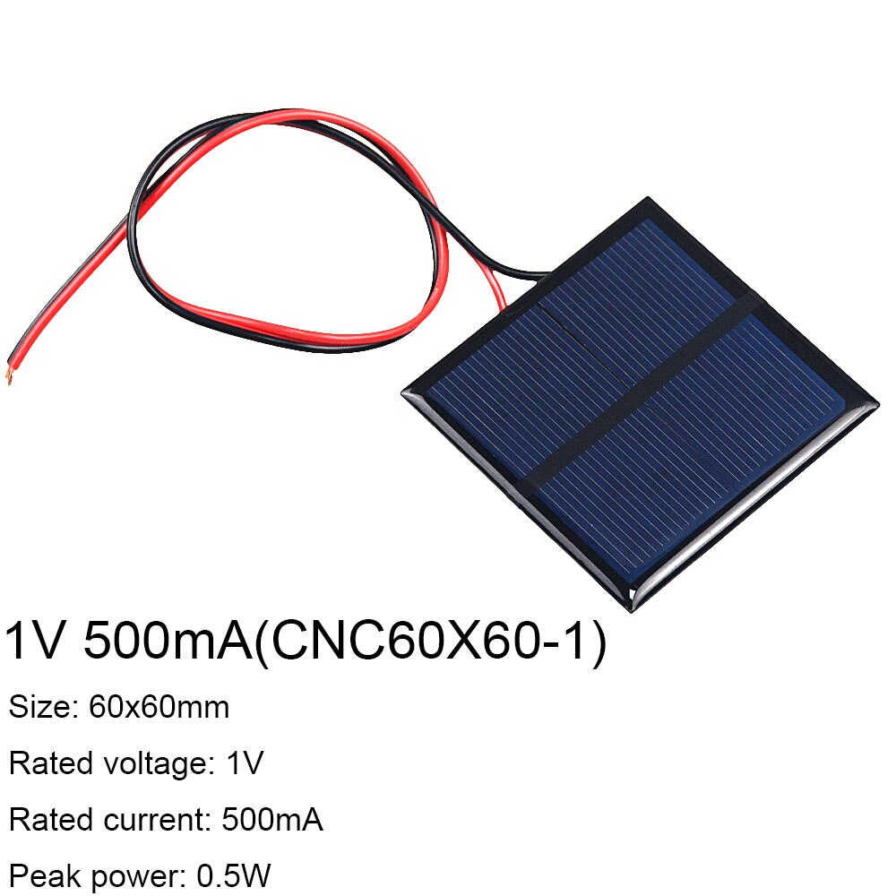 1PCS 1V 1.5V 2V 3V 3.5V Solar Panel With 30CM Wire Mini Solar System DIY For Battery Cell Phone Charger 300mA 500mA 0.3W 0.65W: 1V 500mA